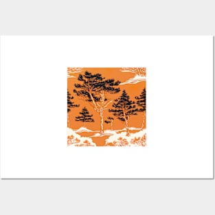 Summer Pine trees in shades of orange, black and creamy white Posters and Art